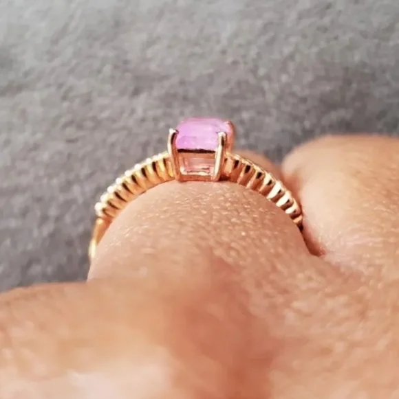 Ilakaka Pink Sapphire Emerald Cut Solitaire Ring Rose Gold Size 8 - Picture 4 of 7